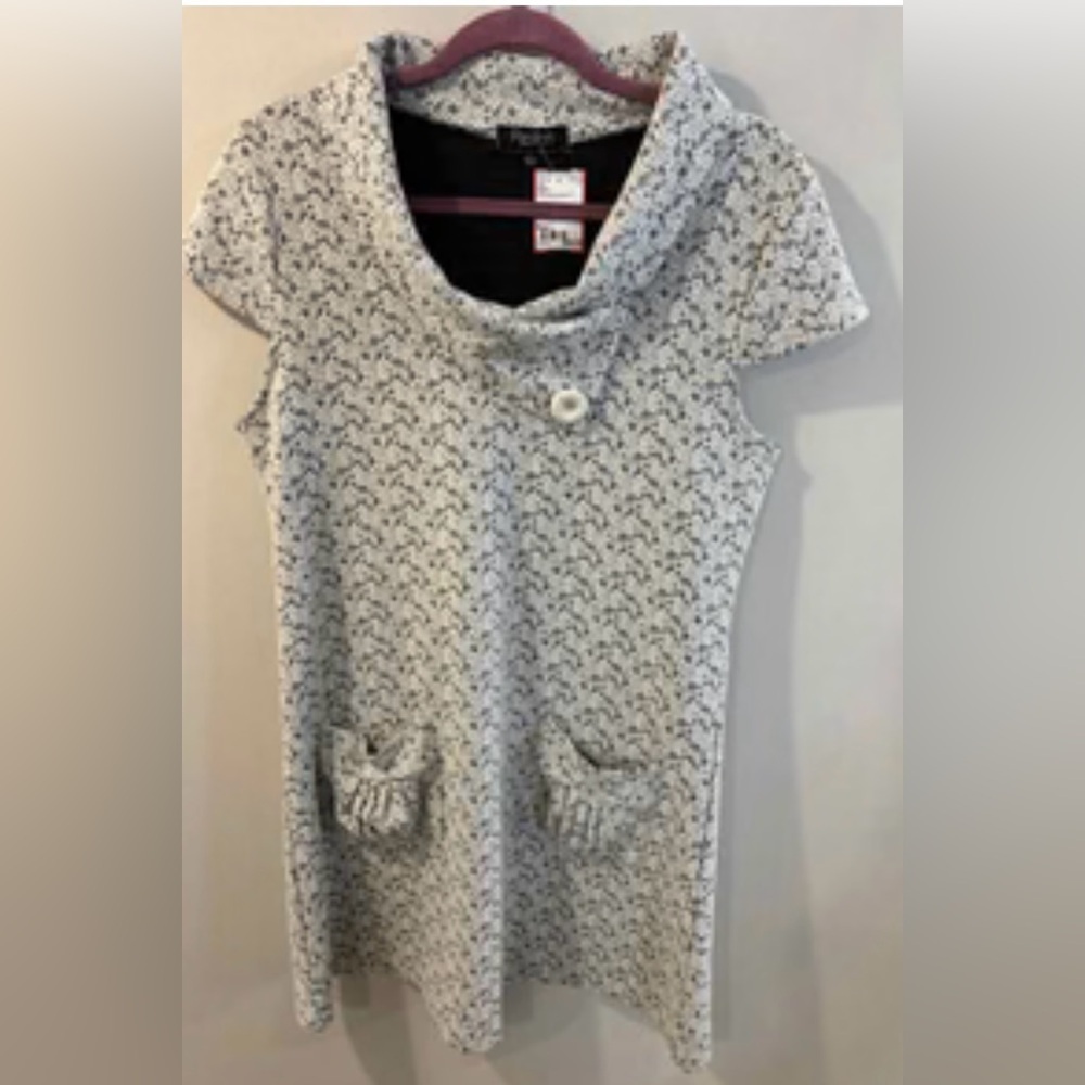 Papillon White /BLK Jacquard Tunic Dress -EUC-Sz-L -pockets-layer- lagenlook - Picture 7 of 13